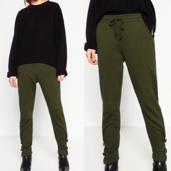 Zara Pants - Zara army green buckle joggers